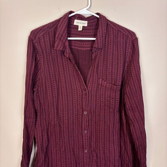 Cloth & Stone Maroon with Black Patterned Collared Button Down Shirt XL - Picture 3 of 6